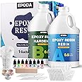 EPODA Resin Kit, Epoxy Resin 1Gallon/3.8L, Epoxy Resin and Hardener, Bubble Free Casting Resin, Clear Resin For Crafts With Measuring Cups, Sticks, Gloves, Pigment And Dropper Pipette
