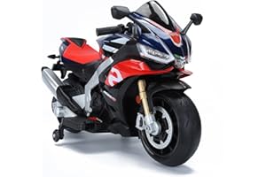 Moto Electrique Enfants Aprilia RSV4 12V de Babycar - Moto Electrique Enfant avec accélérateur au Pied et accès MP3 - Moto Enfant 3 Ans avec lumières et Sons intégrés (Bleu)