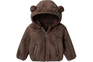 Naiyafly Baby Toddler Boys Girls Fleece Jacket with Hood Zip Up Cute Bear Coats for Infant Boys Girls Kids Fall Winter Warm Jacket with Ear Newborn Solid Color Outwear for 1-5T