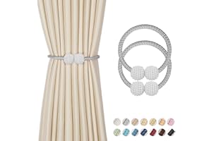 DPROFY 2 Pieces Magnetic Curtain Tie Backs - 19" Long Pearl Ball Curtain Magnetic TieBacks, European Drapes Clips Rope Holdbacks for Home, Office, Hotel Window Decorative Christmas Decorations, Grey