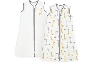 beeweed 2 Pack Baby Sleep Sack 1.0 Tog, Unisex Sleeveless Cotton Baby Wearable Blanket with 2 Way Zipper, All Season Soft Baby Sleep Bag Suit for Baby Toddler, Medium (6-12 Months) - Giraffe