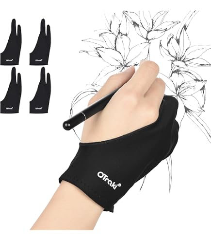 OTraki 2 Stück Antifouling Handschuh 8x20.5cm Künstlerhandschuh für Grafiktabletts Drawing Gloves Palm Rejection Glove 2 Finger Handschuhe Zeichnen für Pad Display Kunstmalerei Oberflächenschutz