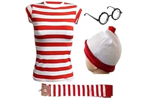 Gizelle LADIES WOMEN'S GIRLS RED & WHITE STRIPES T-SHIRT, SANTA HAT, SOCKS, & GLASSES SET - ADULTS CHRISTMAS PARTY FANCY DRESS HEN NIGHT COSTUME BOOK DAY