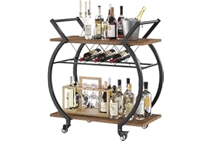 ‎LVB LVB Servierwagen mit Rollen, Küchenwagen aus Holz, Barwagen mit 2 Ebenen und Weinregal, Weinwagen, Getränkewagen für Küche, Bar, Esszimmer, Wohnzimmer, 76B x 40.5T x 84H cm, Vintagebraun-schwarz