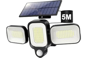 PXWAXPY Lampe Solaire Extérieur avec Détecteur de Mouvement, 225 LED 3 Modes Lumière Solaire Extérieure avec 3 Têtes Réglables, Étanche IP65 Éclairage Extérieur Solaire pour Jardin avec Câble de 5M, 1 Paquet
