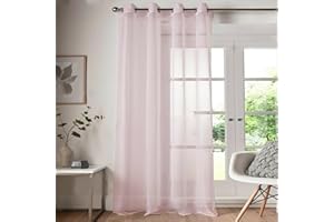 Roseley Eyelet Voile Curtain 1 Panel Mesh Light Living Room Patio Door Drape Nursery Sheer Organza Net Curtain Semi Transparent [Pink, W:58'' x D:54'']