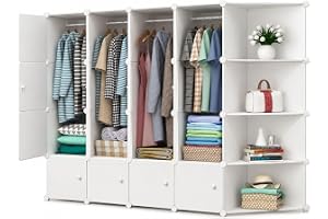 Modular Garderob, Modulhyllor, Modular Clothes Organizer Garderob för hem, Förvaringshylla för Sovrum, 20 Moduler, 3 Barer, 175x140 cm