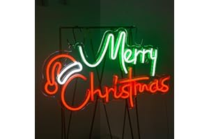 Looklight Merry Christmas Neon Sign Christmas Hat Led Neon Light Green Red Letters Acrylic Neon Light Signs Wall Art for Party Kids Bedroom Bar Pub Club Store Decor Gift