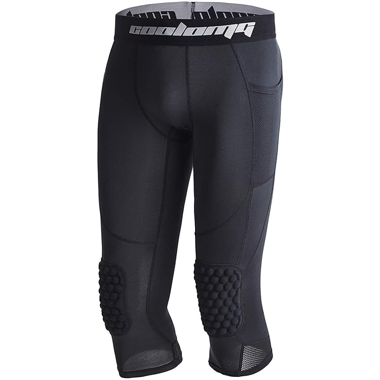 Basketbalbroek met kniebeschermers, kniebeschermers, compressiebroek, gevoerde broek met kniebeschermers, 3/4 capri-compressiebroek voor basketbal, voetbal, honkbal, zwart wit, XL