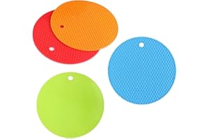 HETING-YQ 4 Piezas Salvamanteles de Silicona, Redondo Estera Antideslizante Resistente Al Calor, Silicone Titular de la Olla Multiusos para Aislamiento, Asar, Hornear