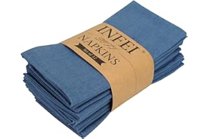INFEI Solid Color Polyester Linen Blended Thin Dinner Cloth Napkins - Set of 12 (40 x 40 cm) - for Events & Home Use (Aegean)