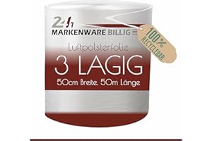 MARKENWARE BILLIG - Luftpolsterfolie 3 lagig, Verpackungsfolie 3-lagig, Luftpolster Blisterfolie Noppenfolie Polsterfolie Umzug 1m Knallfolie Polstermaterial Transparent (100cm x 50m) (50cm x 50m)