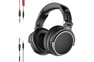 hayden HY-HD10 Professional Studio Headphones Over-Ear, 50mm Drivers, Foldable, Lightweight, Dual Detachable Cables (2.8m Coiled & 1.2m with Mic) for DJ, Gaming, Recording, Mixing, Monitoring (Black)