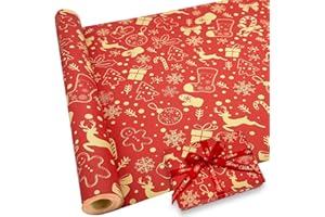 DOJoykey Papier cadeau de Noël – Motif festif rouge, 44 cm x 15 m, idéal pour emballage cadeau et décoration