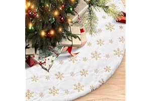 Weihnachtsbaum Rock FaJoek 90cm Schneeflocke Pailletten Baumdecke, Christbaumdecke, Weich Weihnachtsbaumdecke Rund, Weihnachtsbaum Decke, Schöne Decke für den Weihnachtsbaum (Gold)