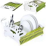 NAUDILIFE Collapsible Dish Drainer with Kitchen Accessories Portable Dish Drainer Rack Multifunctional Dish Drainer Tray Plas