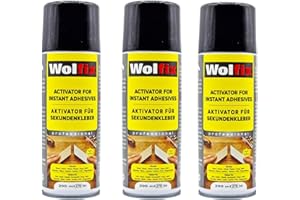 Wolfix Activateur Spray 3 pièces 200ml pour Colle Cyanoacrylate Super Glue Extra Forte - Accélérateur de Colle Forte Tout Support - Convient pour le MDF, les métaux, le plastique, le verre, le cuir