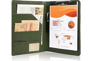 Calfinder Porte-documents fin en cuir végétalien avec porte-bloc-notes, portefeuille d'affaires avec bloc-notes, porte-documents A4 avec clip de portefeuille, vert