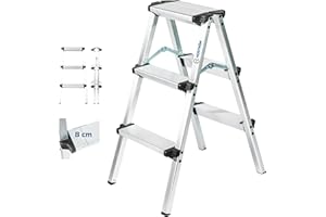 HOSTRÖM Escabeau Marche Pied 3 marches HOMILIX3, Petit escabeau Pliable, Aluminium, Design Compact et Robuste, H Max Travail 2,34m, 5 Ans Garantie