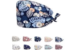 Siribelle Calot Chirurgien Femme Homme Casquette Bloc Opératoire Réglable Respirant Lavable Cheveux Long Bonnet avec Bouton