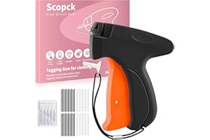 SCOPCK Stitch Gun for Clothes - Handheld Stitch Gun Quick Clothing Fixer - Micro Tagging Gun - Includes 6 Needle, 1000 Black Fasteners & 1000 White Fasteners (Black/Orange)