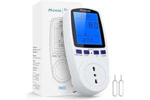 Misuratore Consumo Elettrico, Maxcio Misuratore Corrente con Schermo LCD, Spina Italiana 16A, Retroilluminazione, Misuratore di Potenza con Protezione da Sovraccarico, Massima 3680W - 1 Pezzo
