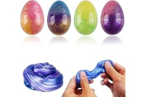 Galaxy Schleim Ei, FainFun 4 Pcs Ei Schleim Kit, Ei Slime Galaxy Kit für Kinder und Erwachsene, Crystal Clay Schleim Spielzeug für Stressabbau, Eier mit Schleim für Oster Basket Stuffers(Starry Sky)