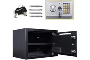 BOWOSE 16 Litre Safe Box Digital Large Security Safety Steel Case 9.8 * 13.8 * 9.8in Cash Value Home Safe with Locking Bolts Spare Keys for Office or Home Use Wall or Floor Mounted, Black