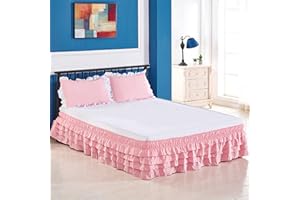 Surwin Betthusse Ruffle Bettrock Rüschen Elastischer Bett Rock Bettvolant Gerüschter Elegant Wrap Around Bettrock Husse Röcke Keine Bettoberfläche Bett Bettgestein (100x200x45cm,Rosa)