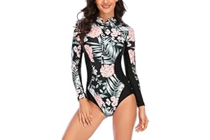 Ecupper Maillots de Bain Une Pièce pour Femmes Manches Longues Combinaison de Natation Amincissant Ventre Plat