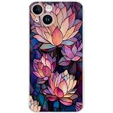 PrintiFy iPhone 14 Plus ile Uyumlu Vitray Sessiz Lotus Tasarımlı Şeffaf Silikon Kılıf