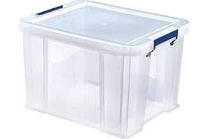 Bankers Box 36L Plastic Storage Boxes with Lids. ProStore Super Strong Stackable Plastic Storage Boxes (30 x 37 x 31cm), Made in the UK, Clear