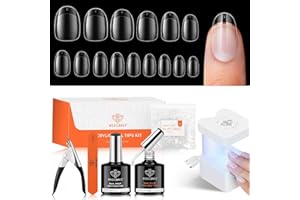 MODELONES Juego de puntas de uñas y pegamento de gel, 510 piezas, juego de puntas de uñas, pegamento para uñas de gel y mini cortadores de luz UV, 15 tamaños para extensiones de uñas, regalos de salón