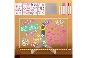 ZIDOLEY Tableau Lumineux Dessin Led, Acrylique Tablette Lumineuse Dessin Led avec 7 Stylos Néons, avec Support Réglable, avec Autocollants De Transfert, Essuyable, Cadeau Créatif pour Enfants Fille