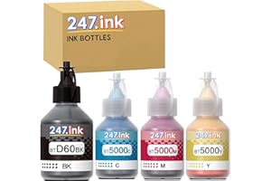 GENERIC 247.ink Compatible BTD60 & BT5000 Ink Bottles for use with Brother DCP-T310 DCP-T510W DCP-T710W MFC-T810W MFC-T910W Printers, Set of 4 (Black, Cyan, Magenta, Yellow)