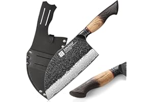 XINZUO Mannaia da Cucina 18,5cm Acciaio Damasco Coltello da Cuoco Cinese -Professionale Coltello da Macellaio Forgiato a Mano per Uso Domestico, Cucina all'Aperto, Campeggio -Manico in Rovere Bianco