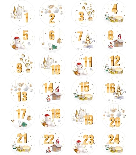 Autocollants Chiffrés De Noël 1 à 24 - Pour Calendrier De L'Avent - Décorations Sapin, Père Noël, Bonhomme De Neige - 7