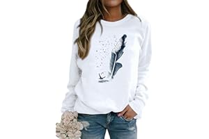 Dresswel Pullover Damen Feder Drucken Sweatshirt Langarmshirt Rundhals Langarm Shirts Herbst Winter Pulli Tops Oberteile Bluse