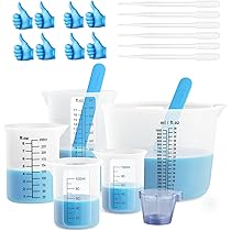6 stuks siliconen maatbekerset voor epoxyhars, siliconenbekers 1000 ml/500 ml/100 ml/15 ml maatbekers kruiken met 2 siliconen roerstaafjes voor epoxyhars, DIY, knutselen, laboratorium