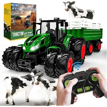 Aragallant Tracteur RC Avec Remorque Forestière – 2.4 GHz, 6 Canaux, Grappin 360°, 4 Troncs – Pour Enfants Dès 3 Ans – Cadeau Noël