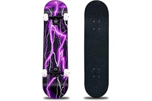CLYCTIP Skateboard, 8 Plis en Bois d'érable 78,9 x 20,3 cm, roulements à Billes ABEC-11 et Roues 95A, Skateboards Standard pour Enfants, Adolescents, Adultes et débutants