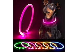 Hundehalsband Leuchtend DQGHQME LED Leuchthalsband Hund USB Aufladbar Wasserfest Leuchtendes Halsband Hund Langhaar Längenverstellbar für Kleine Mittel Große Hunde bei Nacht - mit 3 Leuchtmodi, Rosa