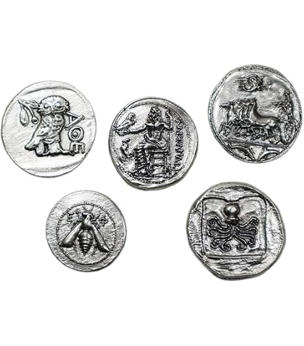 Lot De 5 Pièces Romaines Anciennes Reproduction - Jules César, Plaqué Argent, Fait Main En Italie, Pour Collection Ou Décoration