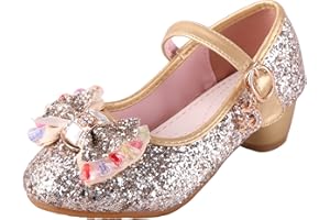 LIUIMIY Principessa Scarpe Ragazza Ballerine Glitterate Scarpe con Tacco Bambina Scarpe per Cosplay Cerimonia Festa