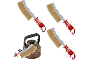 SOGHO 3 cepillos de latón para barbacoa, cepillo de latón, cepillo de alambre de mano, cepillo de alambre de mano, cepillo de acero inoxidable, con mango de plástico curvado para la limpieza de escorias de