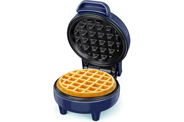 SNAILAR Gofrera Mini, ‎550Ｗ Waffle Maker, Gofrera Pequeña Para Gofres, Antiadherente, Mango Cool Touch, Diseño Compacto, Temperatura Automática, Azul