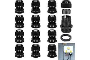 MUSIOOK 12 PCS M25 Waterproof Cable Gland Connectors, Cable Glands 25mm Set, IP68 Nylon Cable-Glands for 8mm-16mm Cables, Black Threaded Wire Connector Kit with Locknuts for Outdoor Electrical Use
