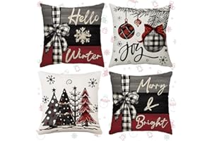 Jiahuade Funda de Almohada Navideñas,4 Pcs Fundas Cojines Navidad,Decoración Navideña Hogar,Funda de Cojines Navideños,Adornos Navidad Casa(45 * 45cm) (D)