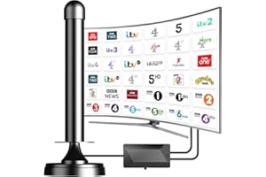 DGUPSP TV Aerial Indoor, Freeview Indoor TV Aerial with 560+ Miles Range, HD Digital Antenna with 360° Reception & Magnetic Base, Support VHF/UHF/DAB Radio/4K 1080P - All TVs - Black