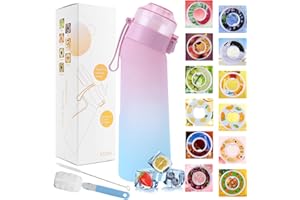 JUCHRZEY Trinkflasche mit Geschmack, Verbessertes Air Flasche Set mit 8 Geschmack und Reinigungsset, Wasserflaschen mit Geschmack, BPA-frei Flasche Starter Set, 0 Zucker 0 Kalorien (Farbverlauf Spulver)
